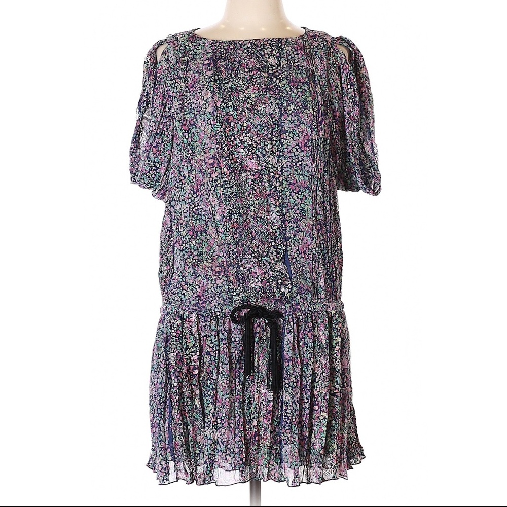 Thakoon +Hakoon Floral Dropwaist Mini Dress Size 6 Navy Blue Boho-Chic Twee